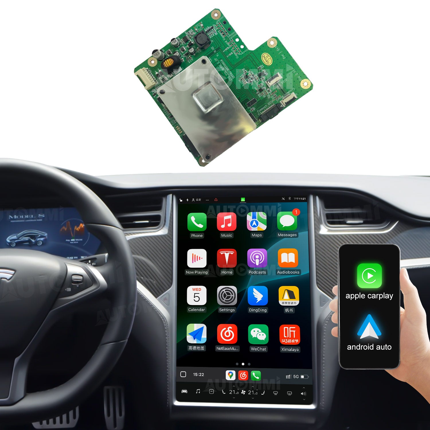 AutoMMI 2014-2021 Tesla Model S Model X Head Units Wireless Apple CarPlay &amp; Android Auto Module integration kit