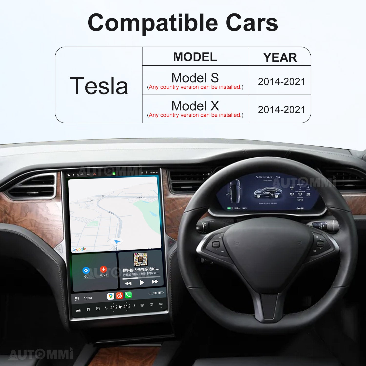 AutoMMI 2014-2021 Tesla Model S Model X Head Units Wireless Apple CarPlay &amp; Android Auto Module integration kit