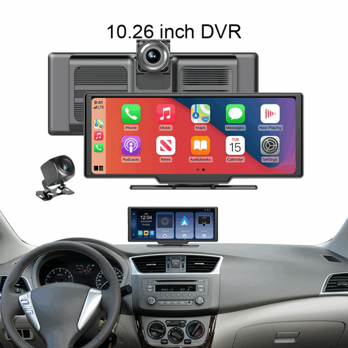 10.26 Inch Portable Carplay Screen with Built-In WIFI DVR Compatible Android Cars CD Player Radio for Vintage Vehicle