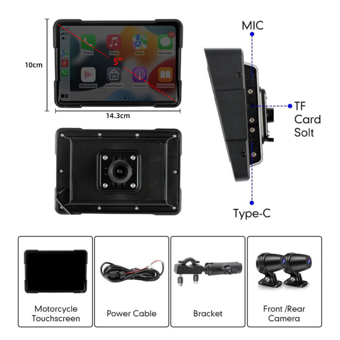 Motorcycle 5 Inch Wireless apple Carplay Android Auto GPS Dashcam Moto Touch Screen with Waterproof IPX8 Vintage Motorbike - Image 7