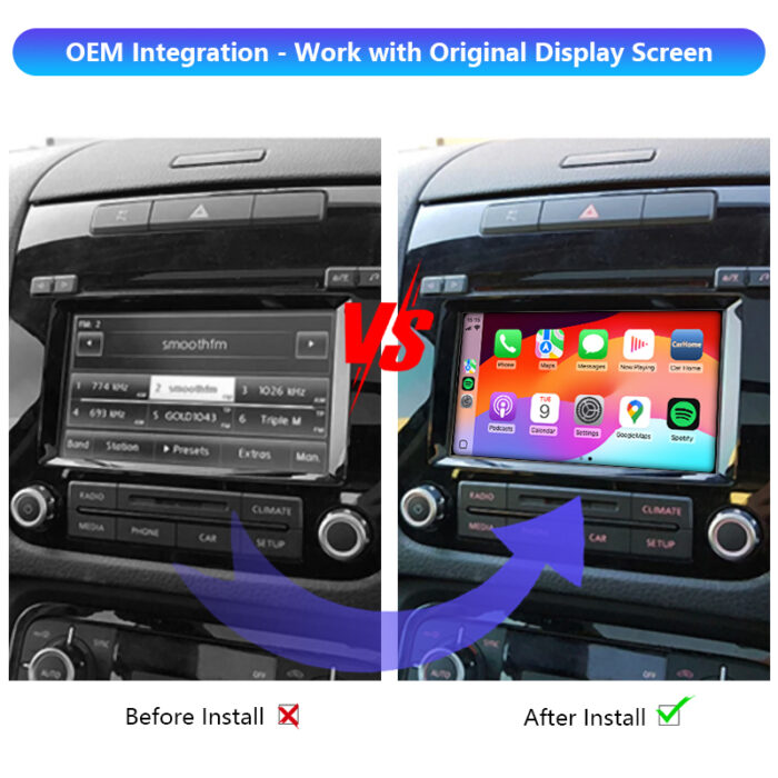 Autommi Wireless Apple CarPlay Android Auto Integration Kit for Volkswagen touareg 6.5/touareg 8/Golf/Phaeton Original Screen - Image 2