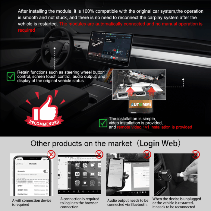 Tesla Model 3/Y Wireless Apple CarPlay Android Auto Integration kit Upgrade for 2017-2025 Tesla Original Screen - Image 4