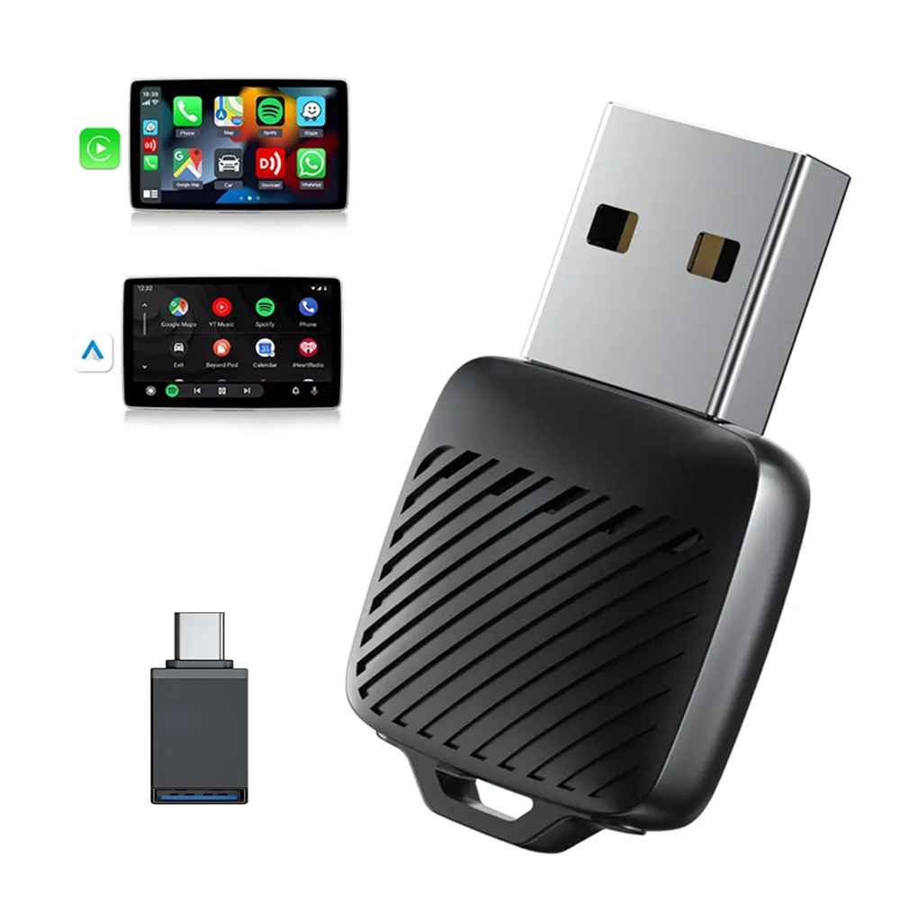 Autommi Factory Wholesale Wireless Carplay Adapter Android Auto Portable 2 in 1 Smart Dongle Plug and Play AI BOX for Cars