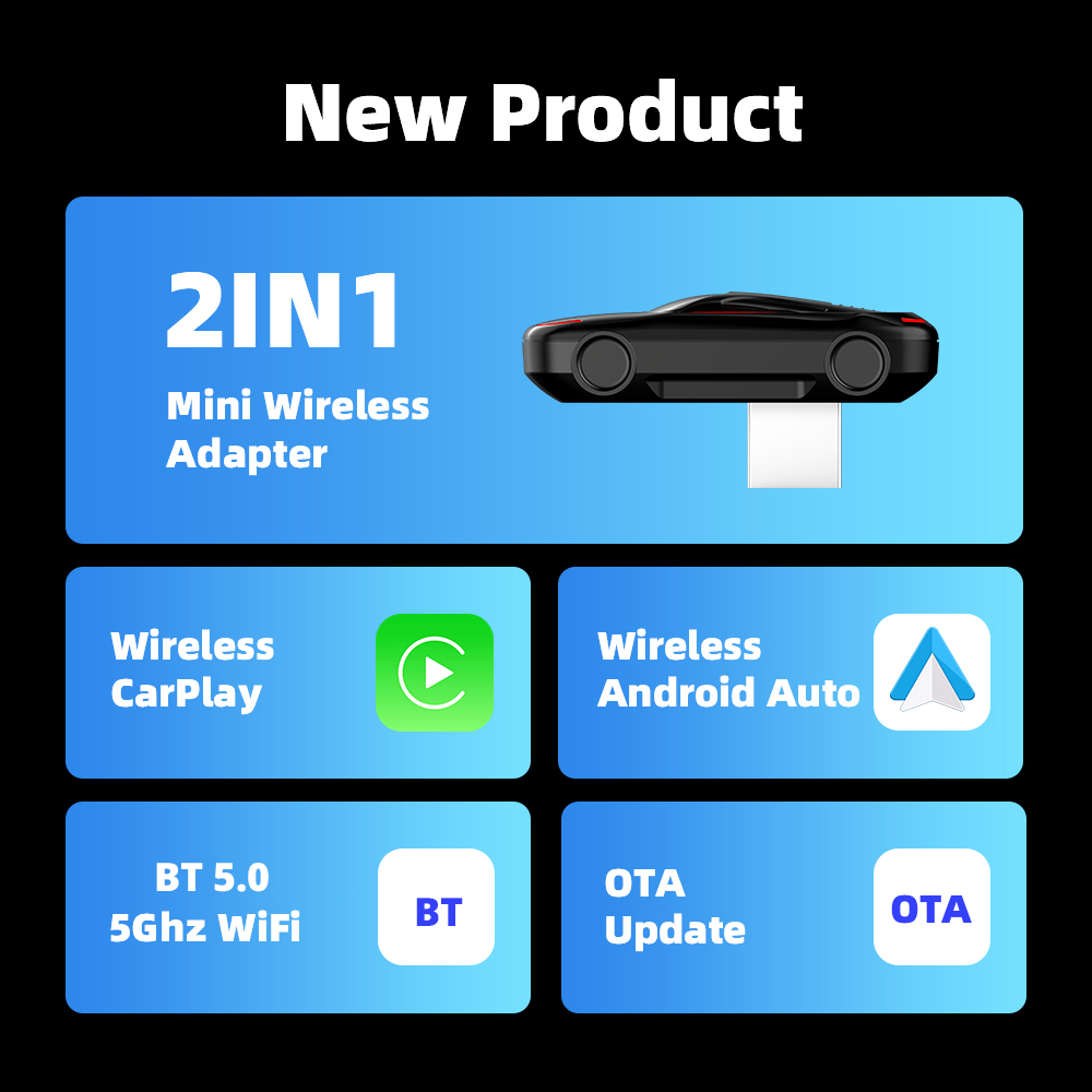 Autommi Manufacturing Wireless Carplay Adapter Dual Connector Smart Carplay Ai Box Support Wireless Carplay Android Auto 2 in 1 - Image 2