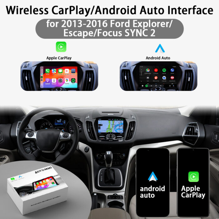 Explorer Escape Focus SYNC2 Auto Electronics Wireless CarPlay and Android Auto Integration for Ford OEM Retrofit Kit 2013 - 2016